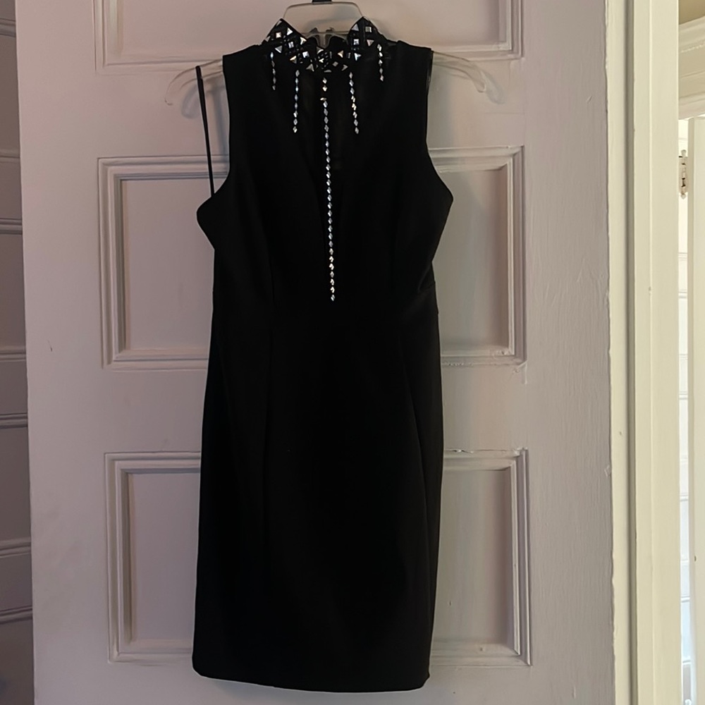 Detail black mini dress